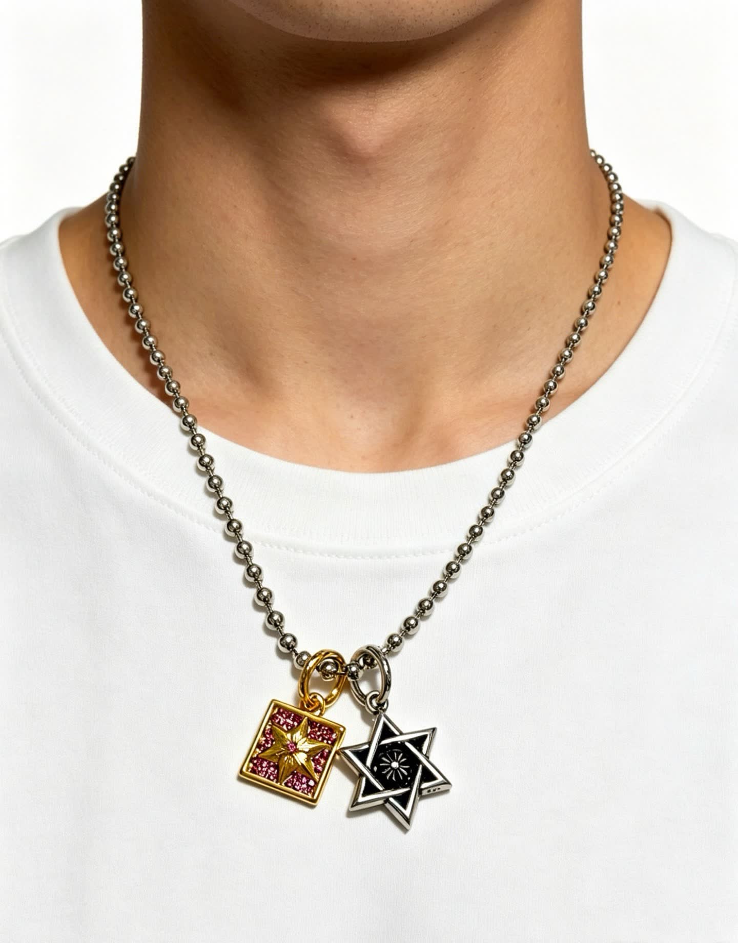 Chrome Hearts Beaded Necklace with Star and Square Charms